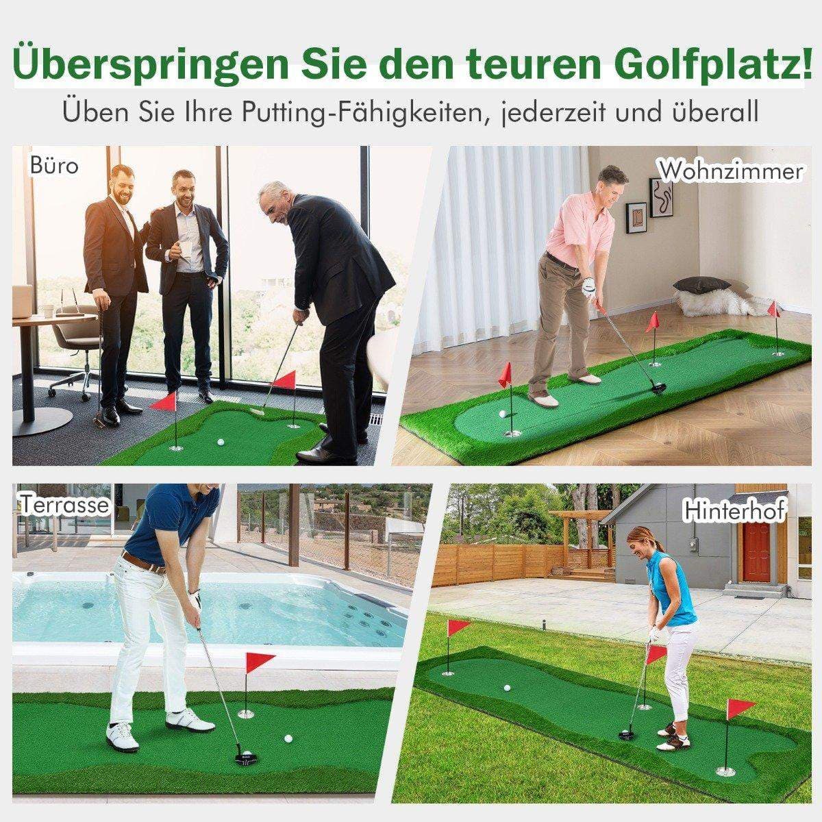 300 x 100 cm Golf Puttemåtte Golfmåtte med kunstgræstræningsmåtte til Home Green