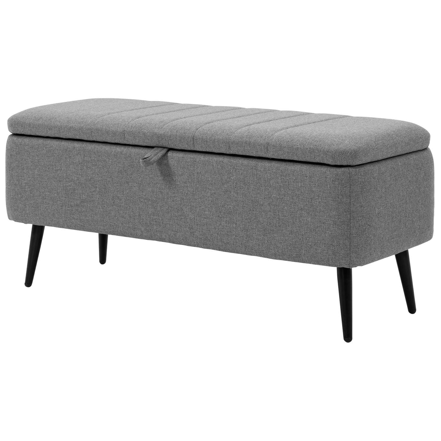 Bænk med opbevaringsplads Polstret bænk med hørlook, sædebryst med stålben 102 x 40 x 44 cm, grå