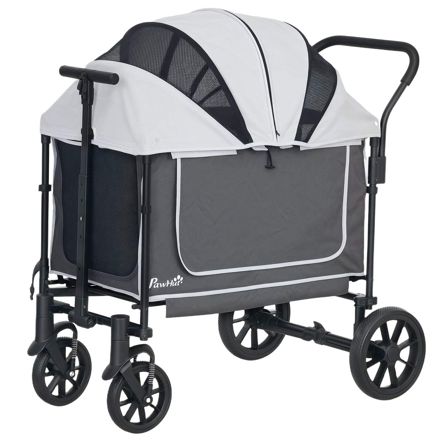 Hundevogn foldbar til hunde og katte op til 30 kg 110 x 65 x 102 cm mørkegrå