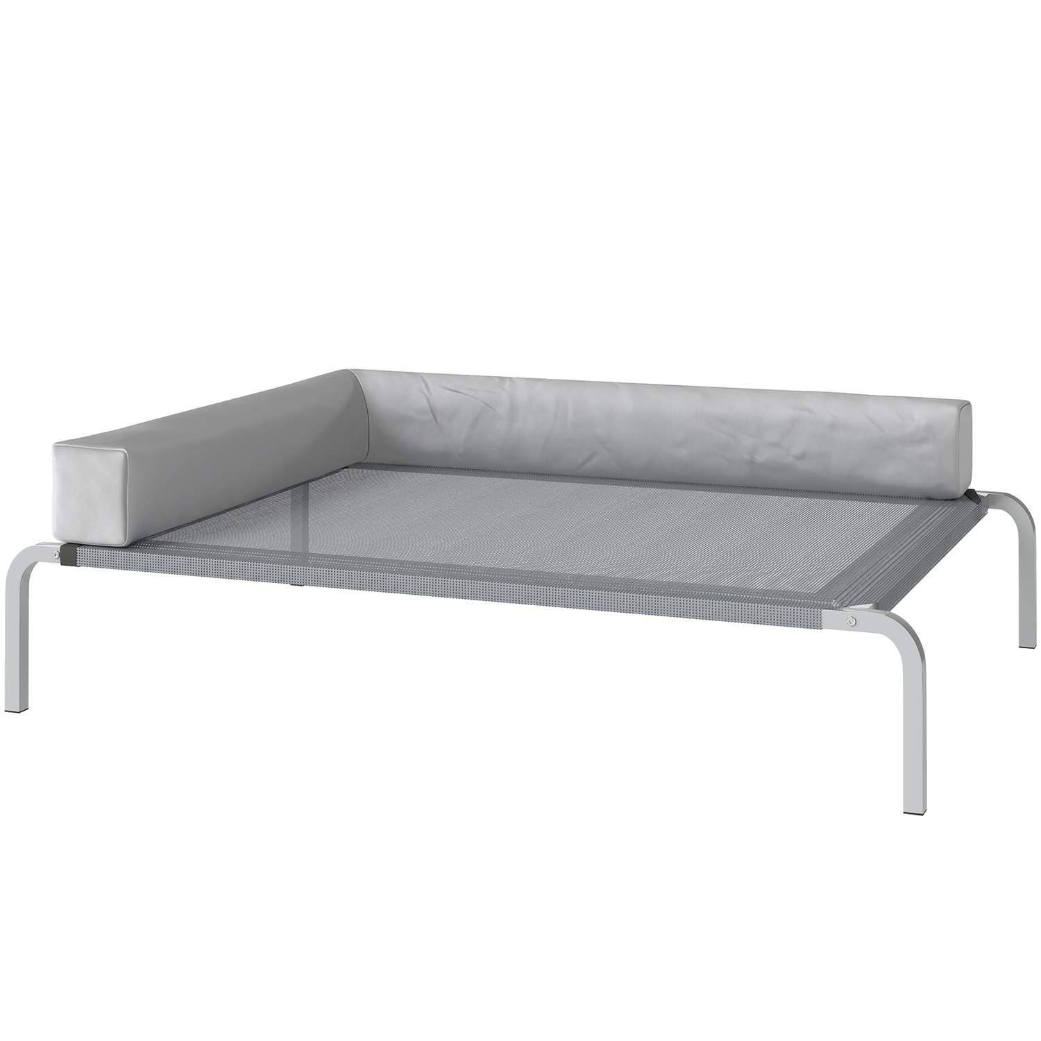 Udendørs hundeseng, højhundeseng til mellemstore hunde, med L-formet pude 110x75x30 cm, lysegrå