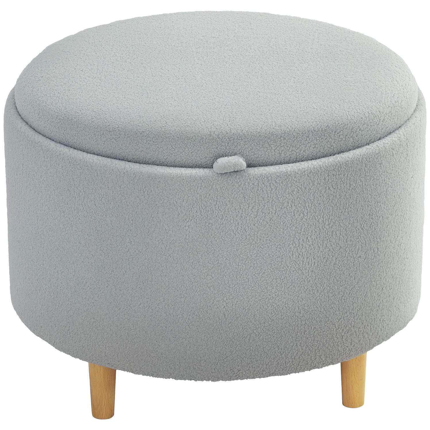 Skammel polstret skammel, teddy fleece, skjult opbevaringsplads, vendbart låg, 56 cm x 56 cm x 42 cm, grå