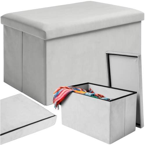 Grå Velvet Opbevaring Puf – Sammenfoldelig, Vandtæt, 60x30x30 cm