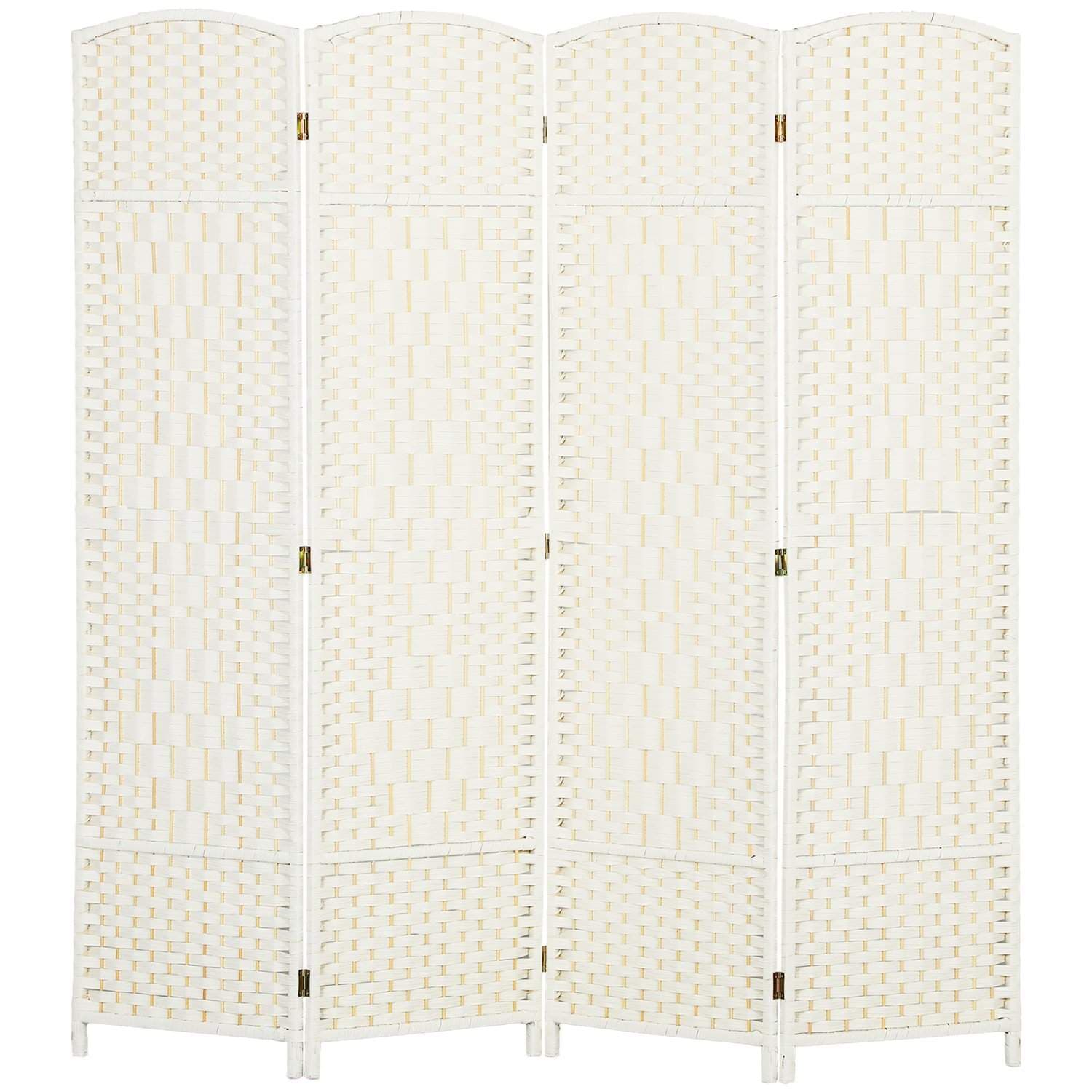 4-panels folde rumdeler – hvidt vævet design, fyrretræ