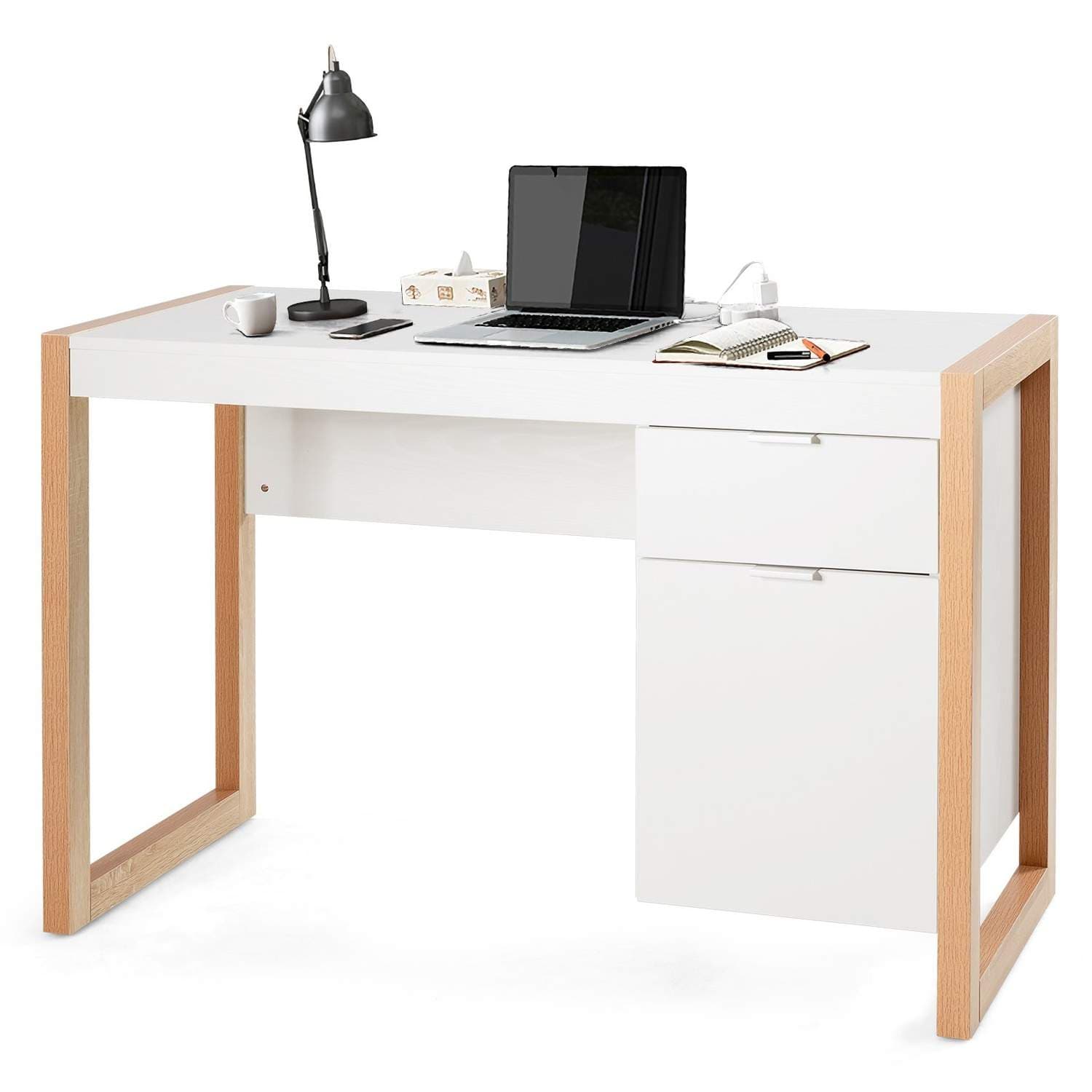 Moderne hvidt skrivebord med opbevaring – 112,5 x 50 x 75 cm