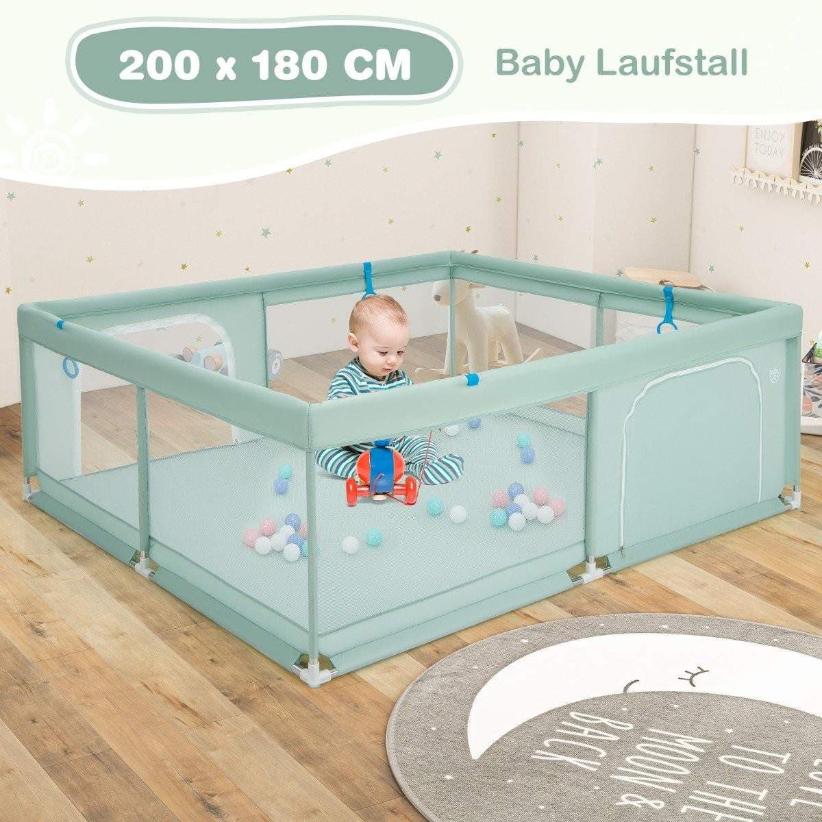 Babykravlegård 200x180 cm med bolde og håndtag – Safe Fun Zone