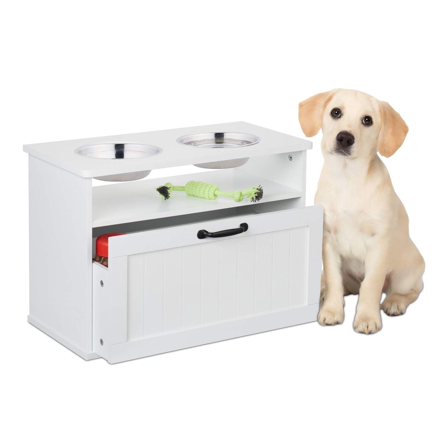 Forhøjet foderstation til hunde – hvid, stor, ergonomisk design