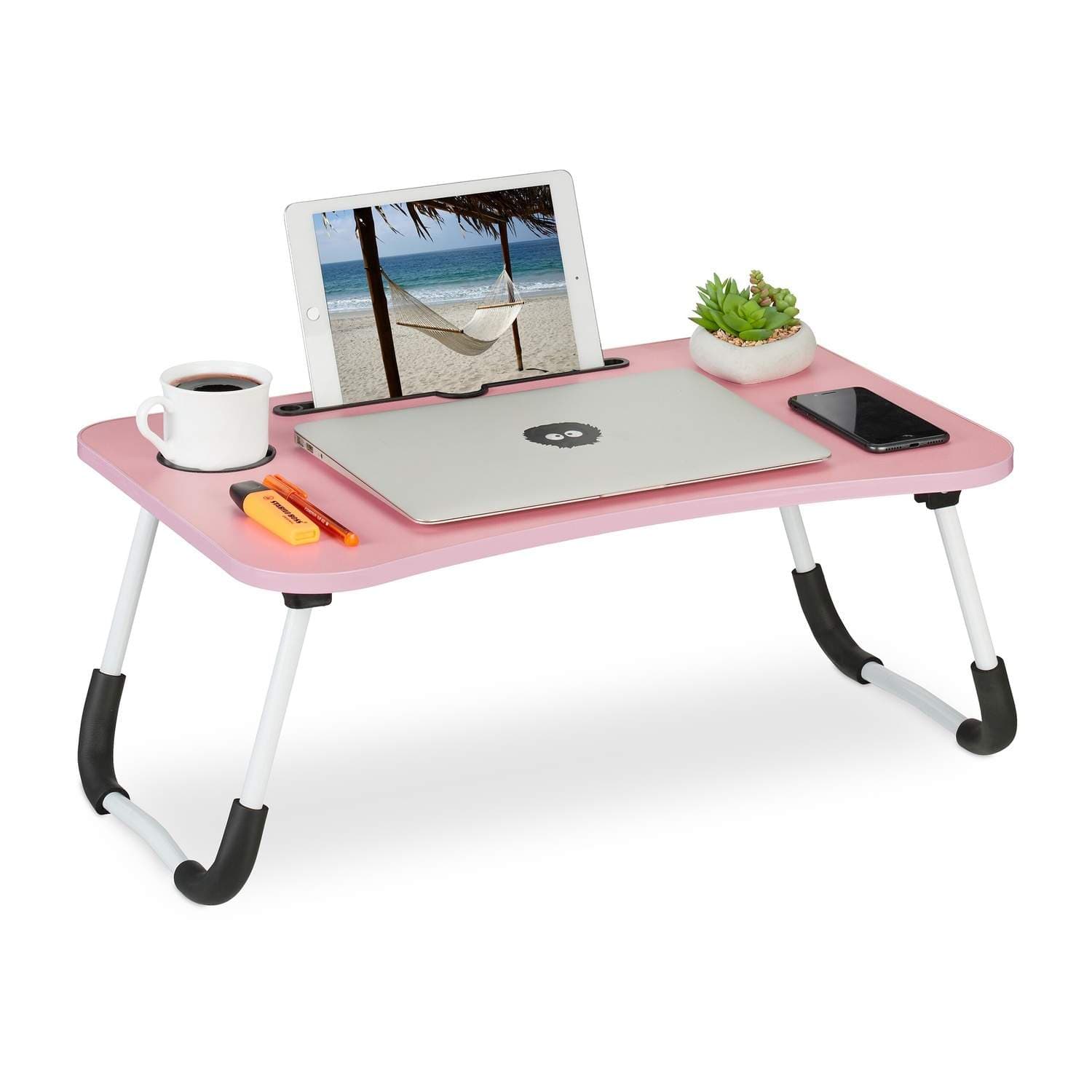 Pink Lapdesk med Tablet & Drinks Holder – Sammenklappelig sengebakke