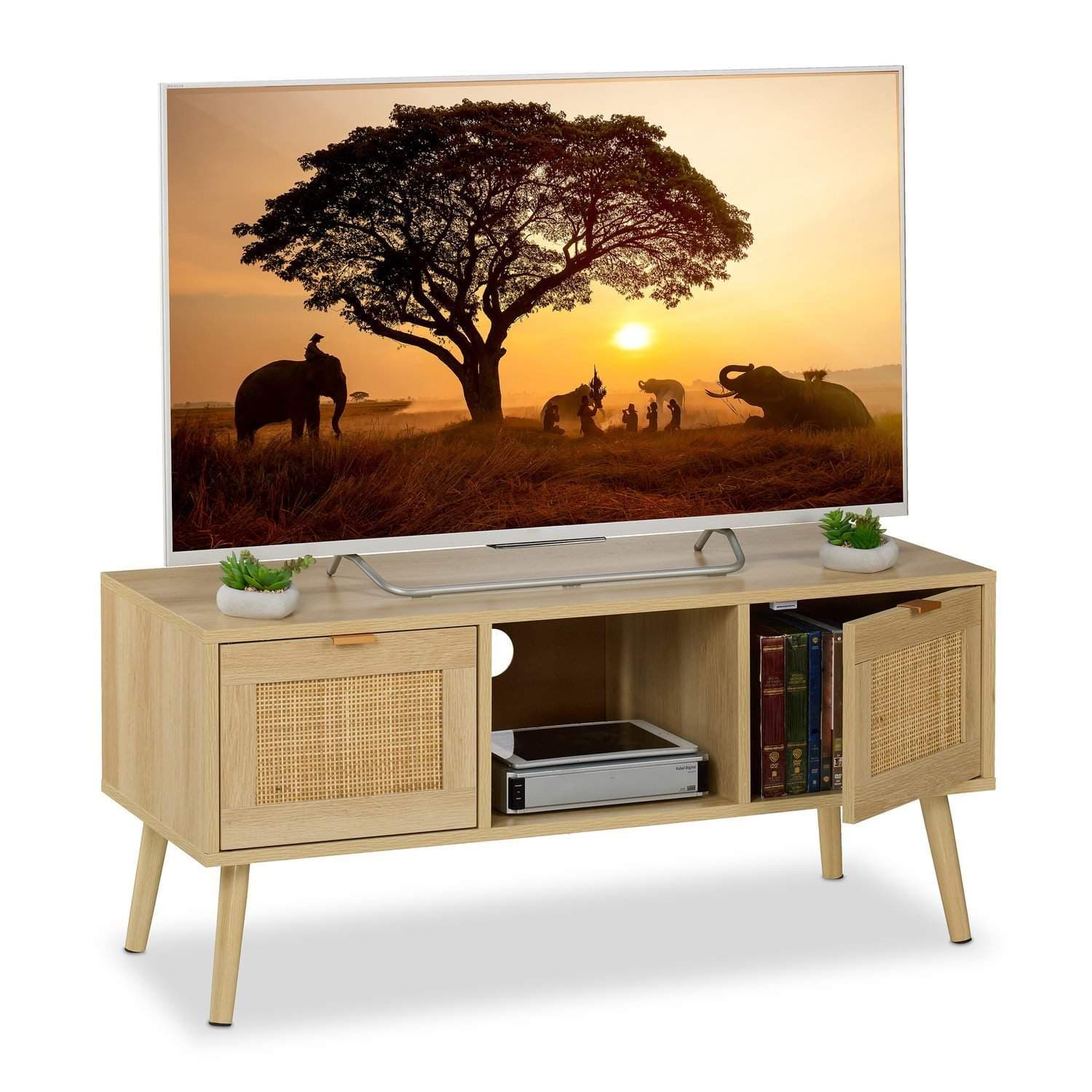 Tv-stativ i rattan med opbevaring – Boho Wood Design