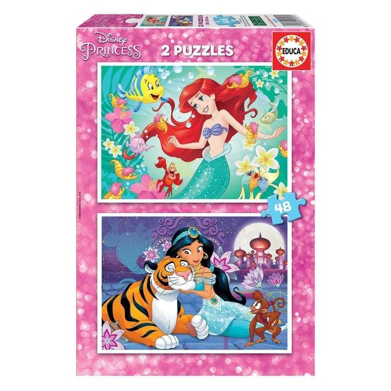 Disney Princess Puslespil Sæt, Ariel & Jasmin, 2 x 48 stykker