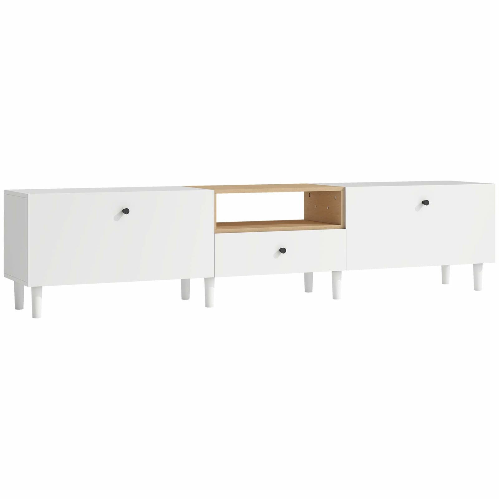 TV-bord til 90-tommer TV, 200 cm, hvid, opbevaringshylder