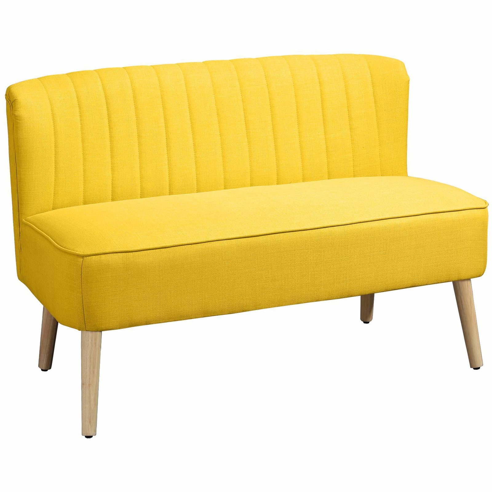 2-personers sofa, bløde hynder, letplejeligt betræk, gul
