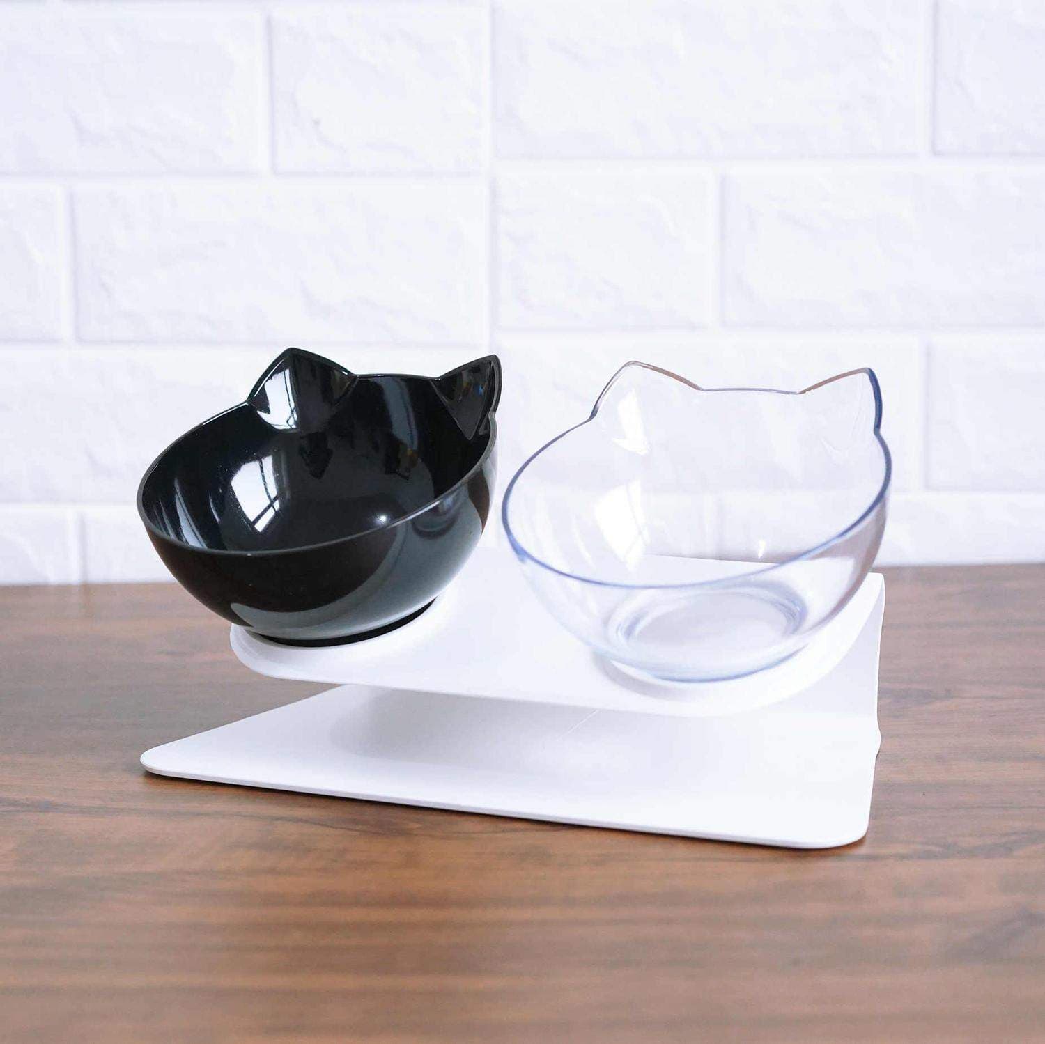 2x Ergonomiske Katteskåle - Sort/Transparent