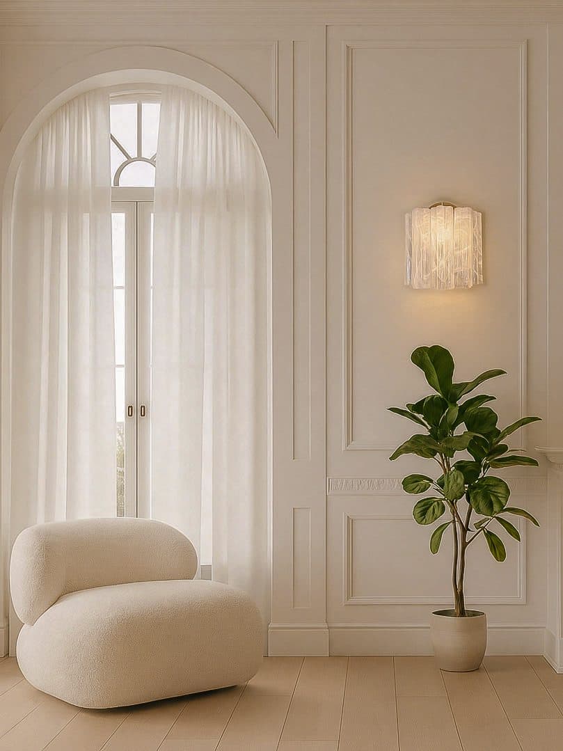 Murano Væglampe 5 Tuber Hvid alabaster Krom blank