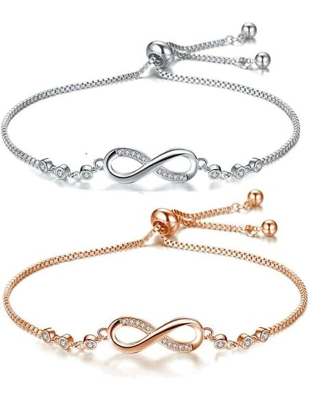 Elegante Infinity Venindearmbånd - Sølv og Rosaguld