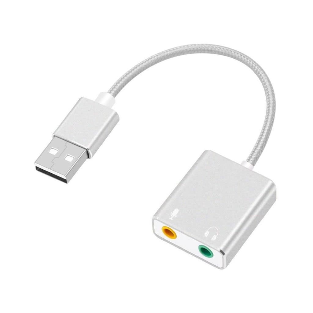 Universel USB lydadapter ekstern stereo lydkort med 3.5mm jackstik til høretelefoner og mikrofon - Sølvfarvet