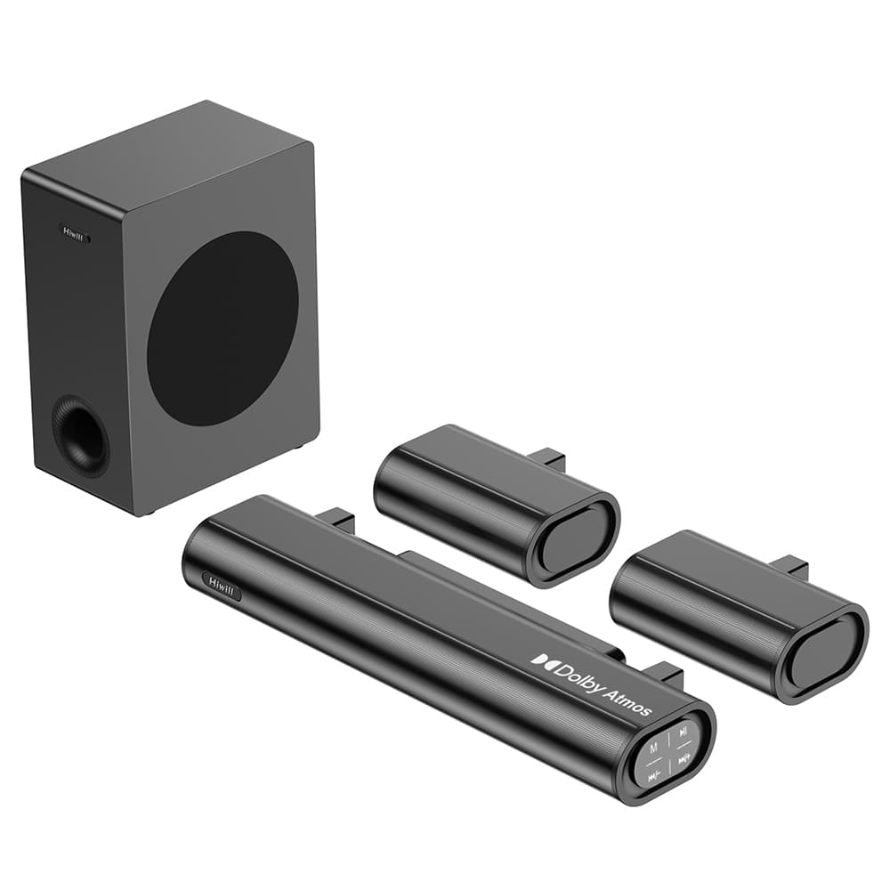 Hiwill A51 5.1-kanals Soundbar Subwoofer-højttalersæt, 380 W spidseffekt, justerbar diskant