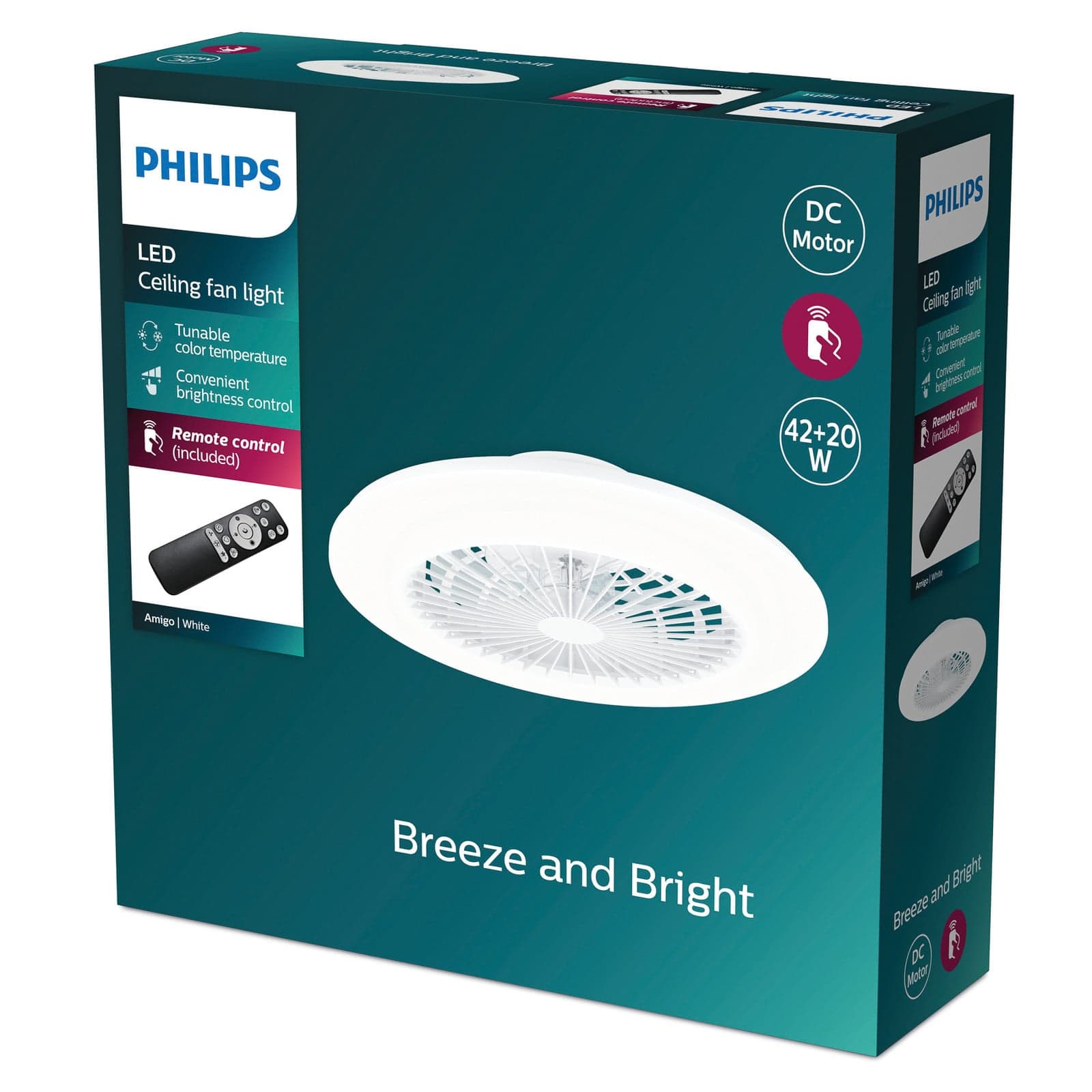 Amigo LED-loftventilator, hvid højglans, 49 cm, CCT – Philips - Stue - Moderne - Plastik - Plafond