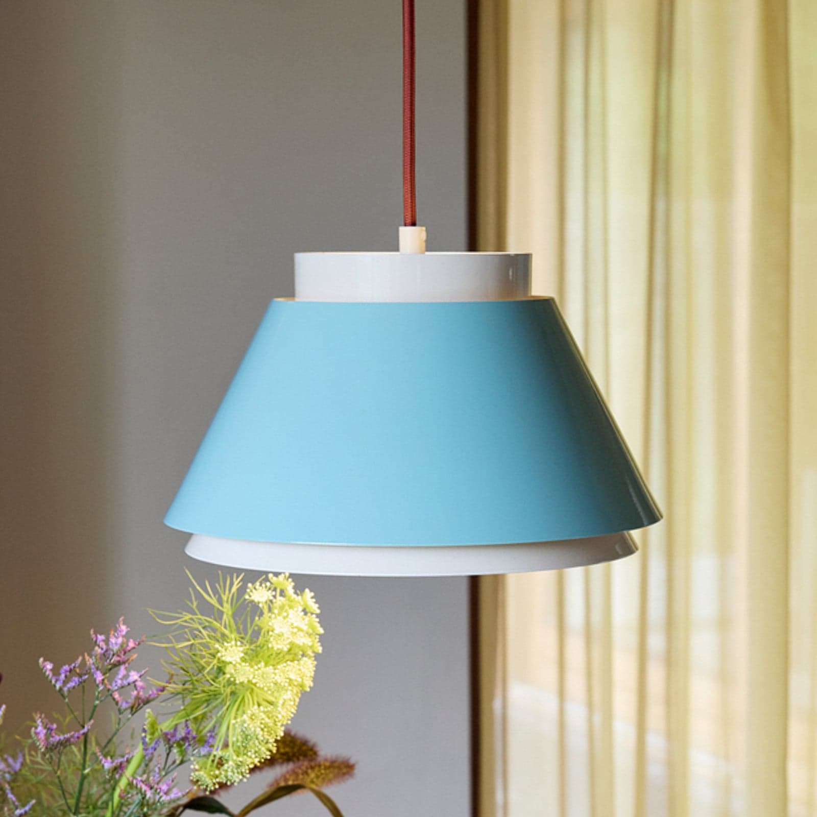 Remi hængelampe, blå/beige, Ø 25 cm – Hübsch - Stue - Skandinavisk - Metal - Med skærm