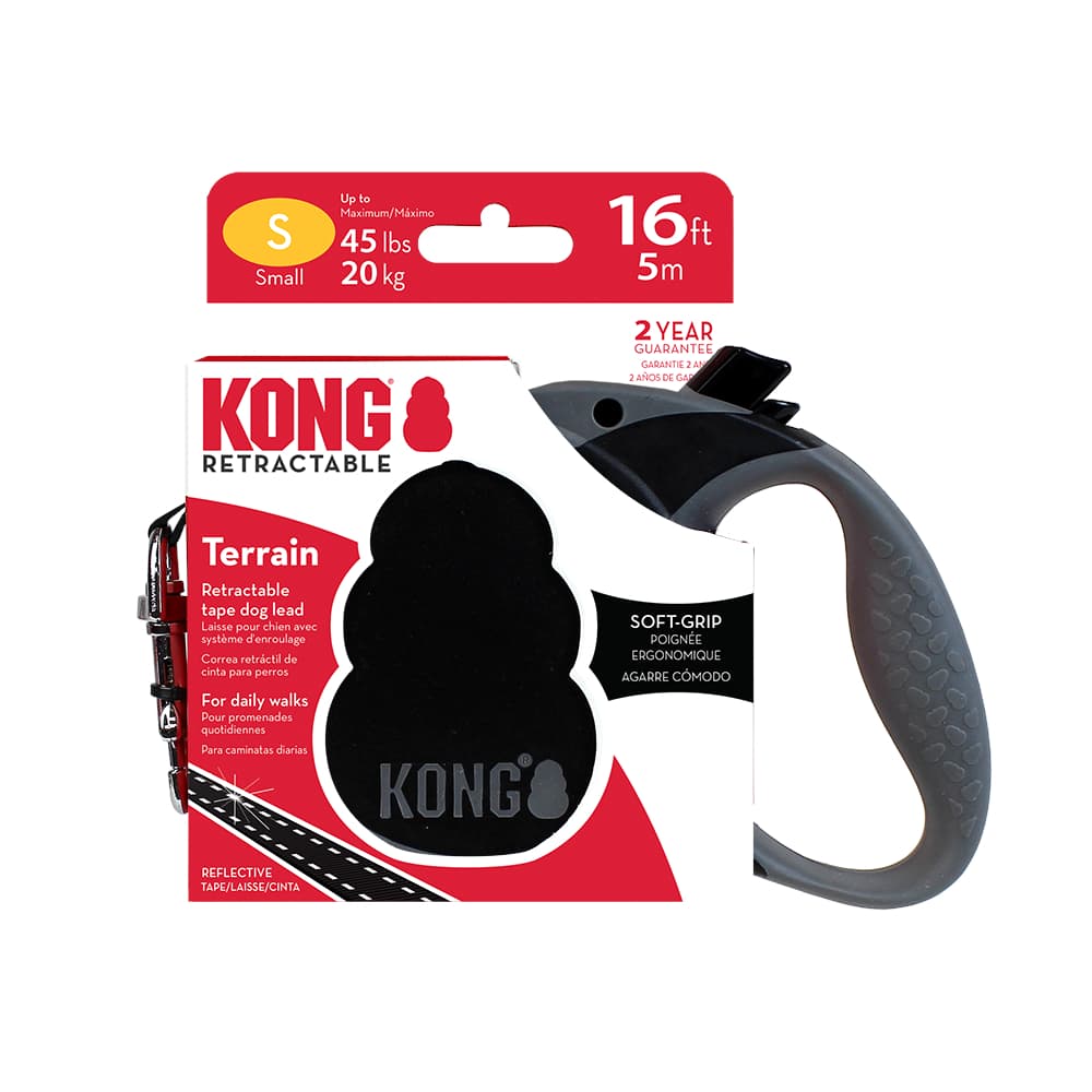 KONG Terrain indtrækkelig snor sort - Størrelse S: op til 20 kg, bæltelængde ca. 5 m