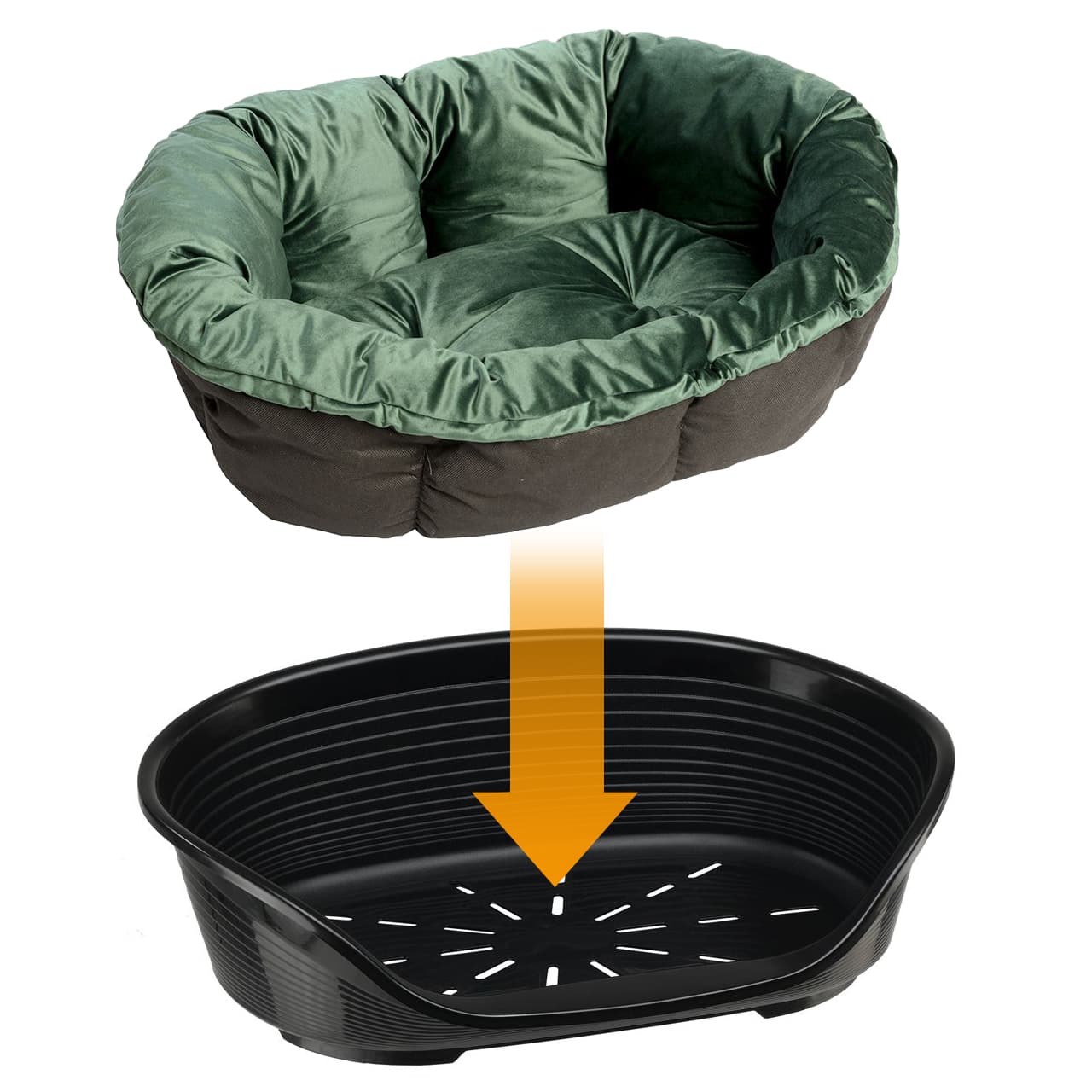 Ferplast hundekurv Siesta Deluxe sort med betrk Sof grn velour - St strrelse 4: kurv + betrk + fdder