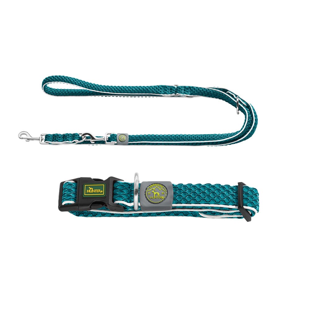 Hunter-sæt: Halsbånd Hilo Vario Basic & Justerbar hundesnor Hilo - Krave S-M: 30 - 43 cm halsomkreds & Leash: 200 cm lang