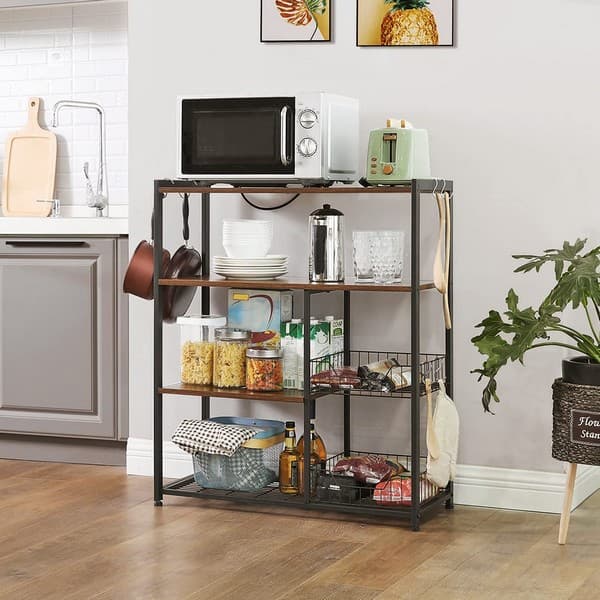 Køkkenø med hylder og kurve - køkkenreol - rustik brun 80x35x95 - Køkkenudstyr - Daily-Living