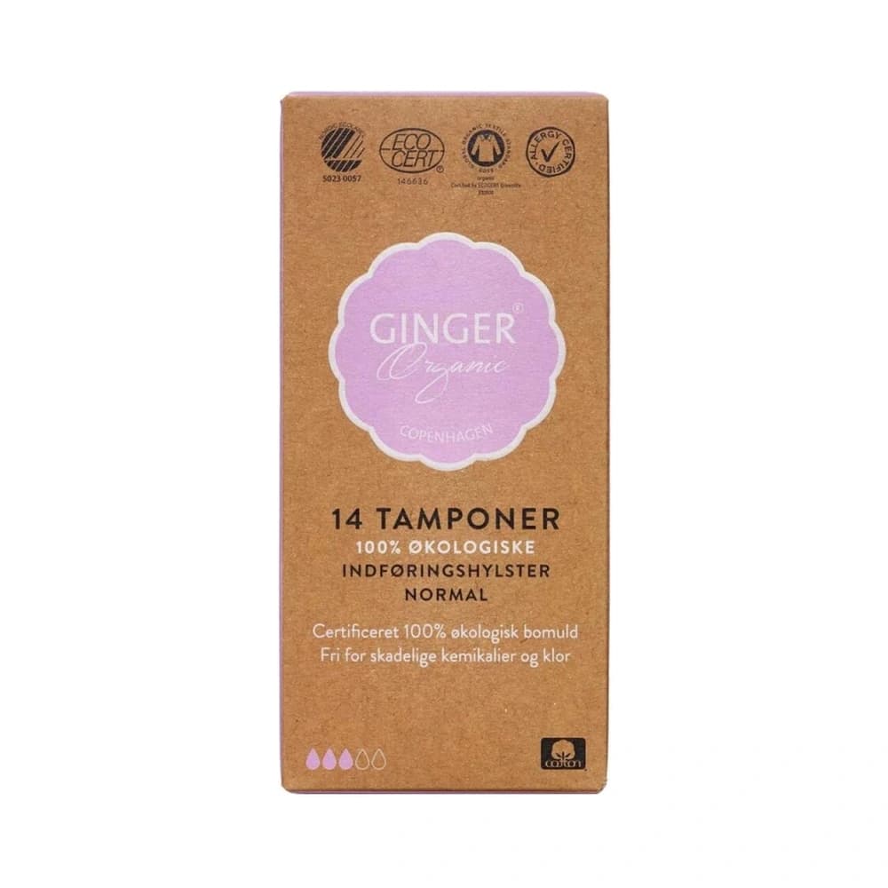 GingerOrganic Tampon m. indføringshylster, Normal 14 stk