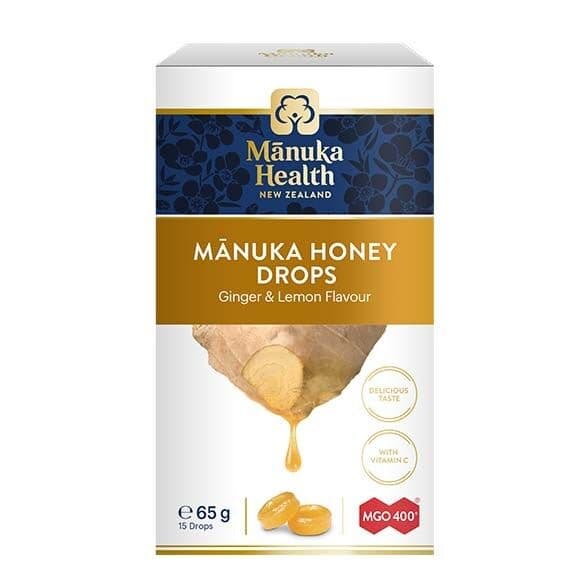 MANUKA HEALTH Slik med Manuka-honning MGO™ 400+ samt C-vitamin, med ingefær- og citronsmag (65 g)