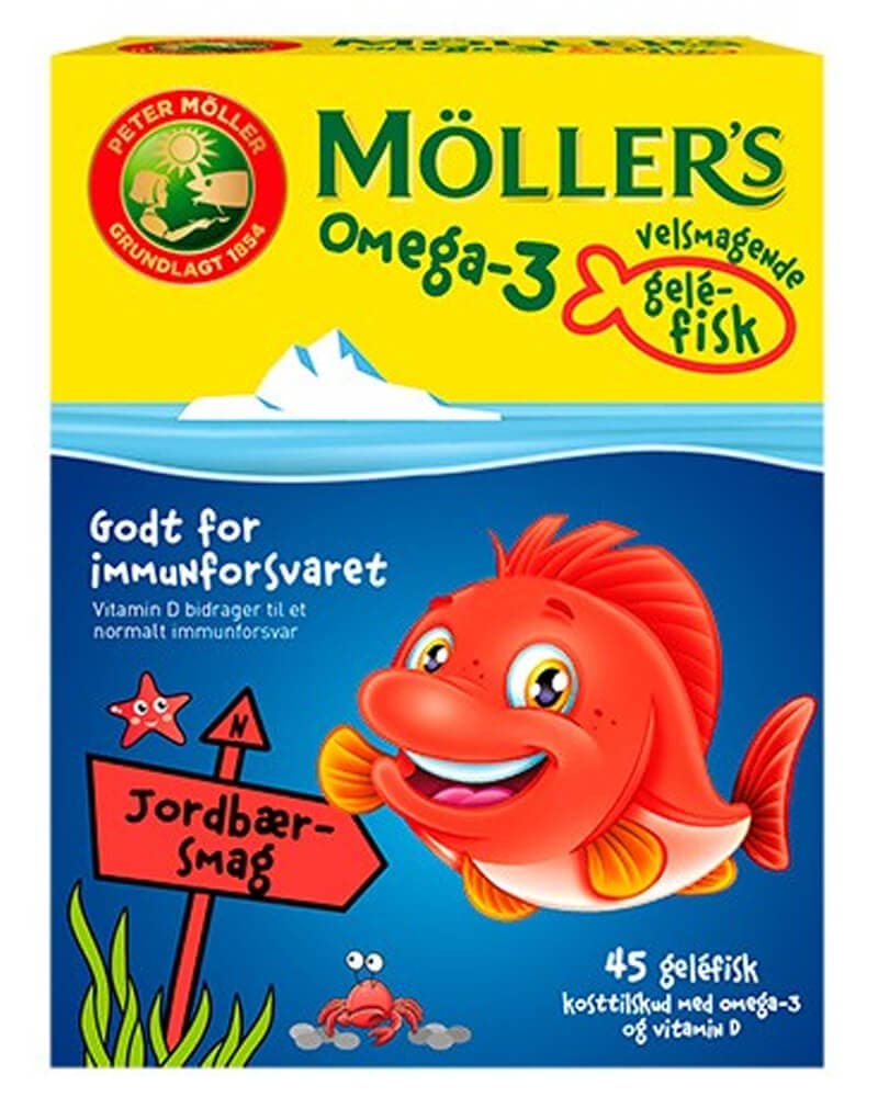 Møllers Tran Omega-3 Gelé-Fisk Jordbær 45 stk.