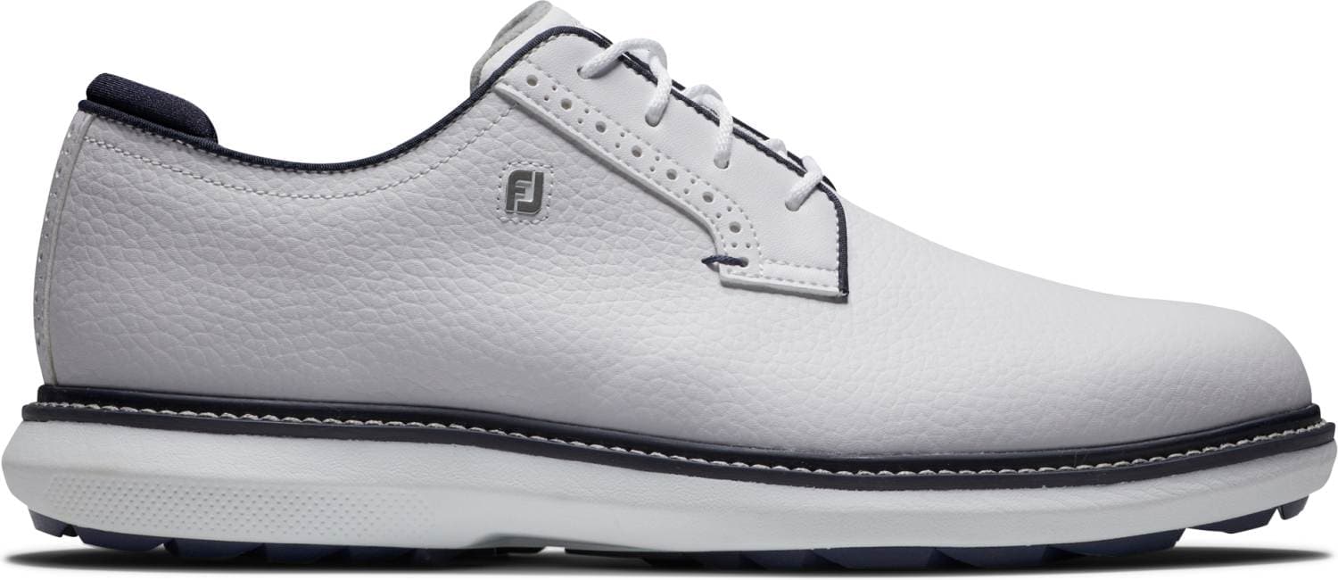 FootJoy Traditions Blucher Vandtætte Herre Golfsko Uden Spikes - White/White/Navy - Str. 41 Normal