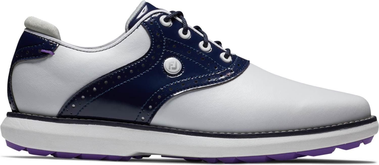 FootJoy Traditions Vandtætte Dame Golfsko Uden Spikes - White/Navy/Purple - Str. 41 Normal