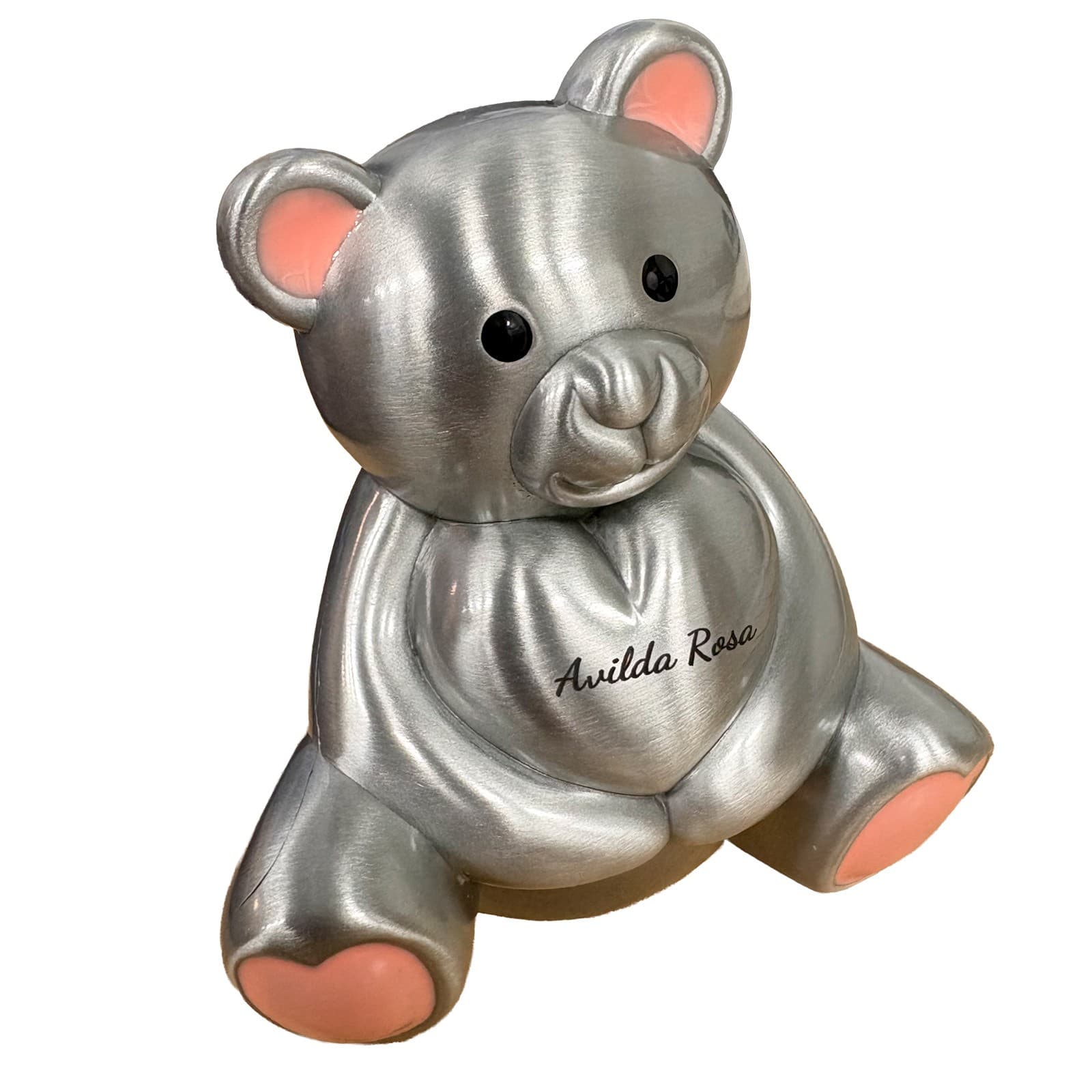 Nordahl Andersen tin bamse med lyserød " Færdig graverede Avilda Rosa "