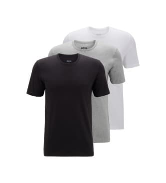 BOSStil mænd. 50475284 Pakke med 3 T-shirts RN Classic sort, hvid, grå (M), Casual, Bomuld, Korte ærmer