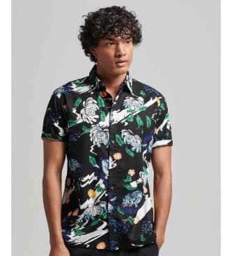 Superdrytil mænd. M4010620A Hawaii-skjorte med korte ærmer, sort (L), Casual, Modal