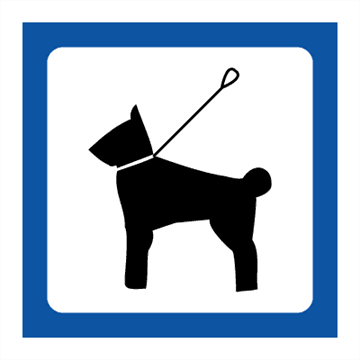 SKILT - Hund i snor, Plast, 100x100mm