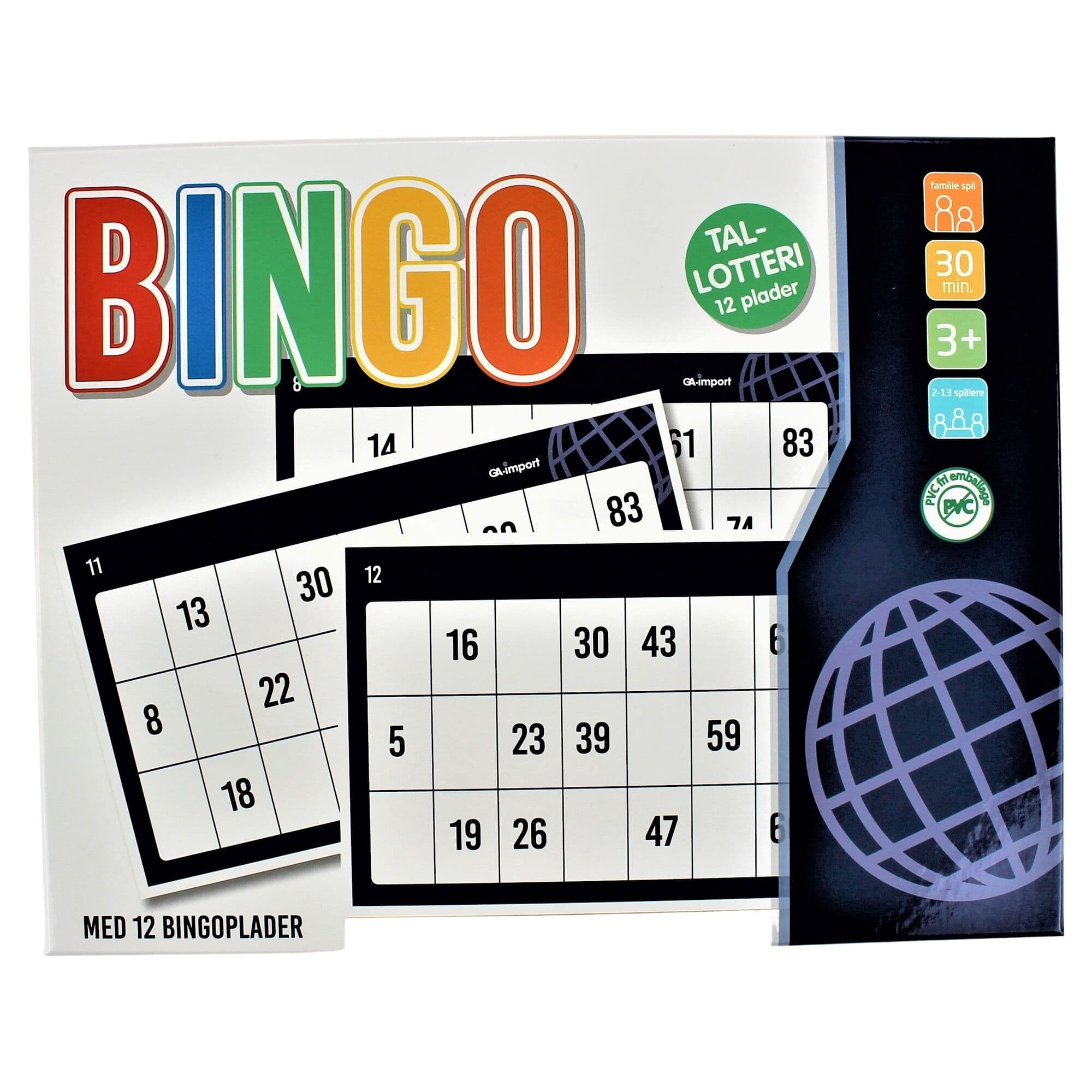 Bingo 22x28x5 cm - inklsusiv 12 plader og 90 numre