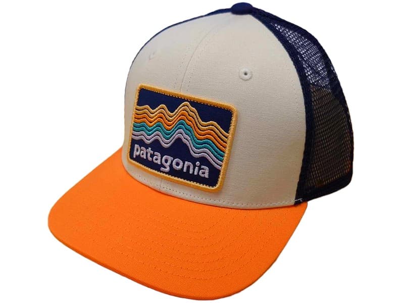 Patagonia Kids Trucker Hat-Ridge Rise Stripe: Coho Coral (RSCO)