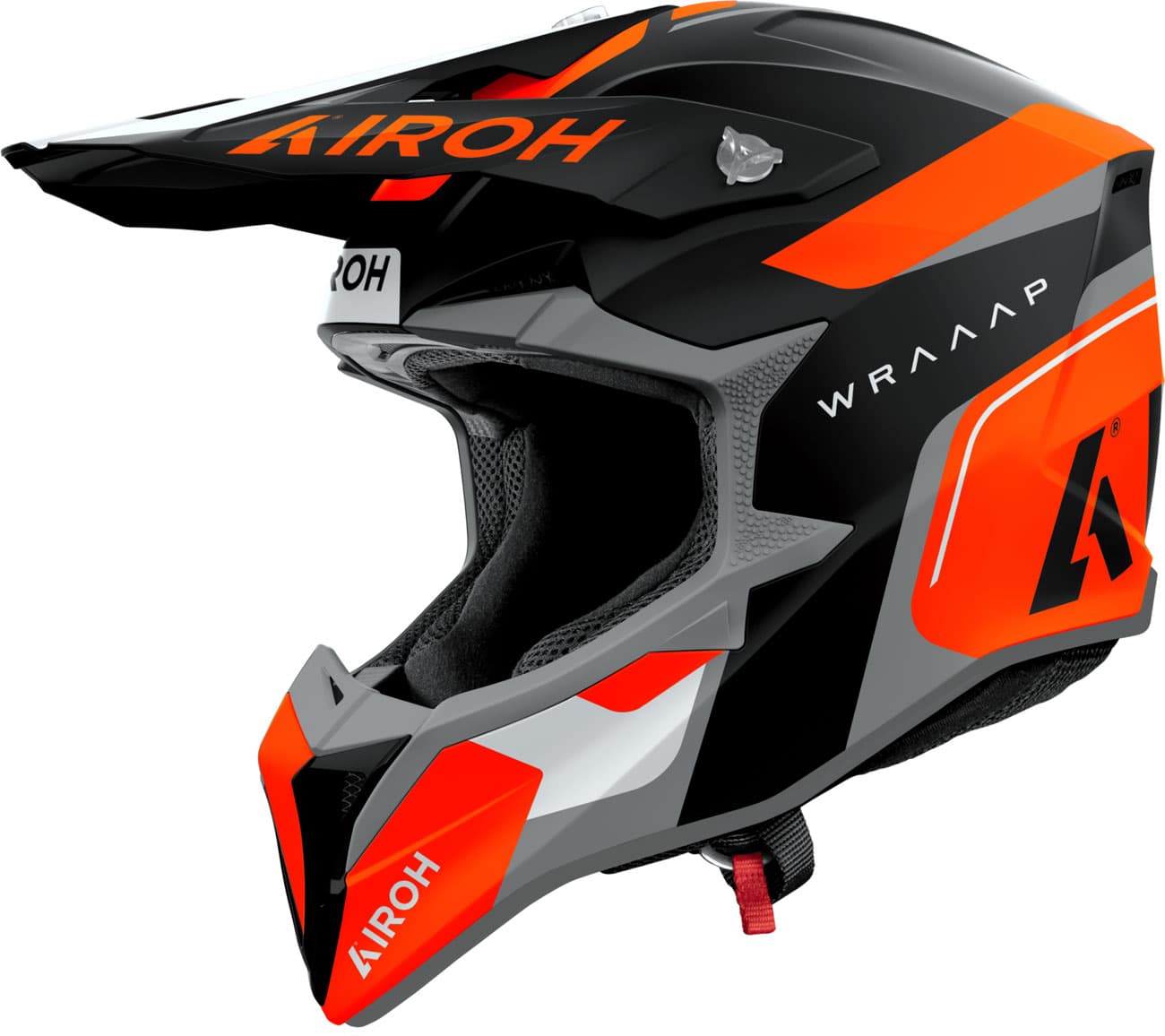 Airoh Wraaap Conquer, Motocross-hjelm , farve: Mat Sort/Neonorange/Grå , størrelse: S