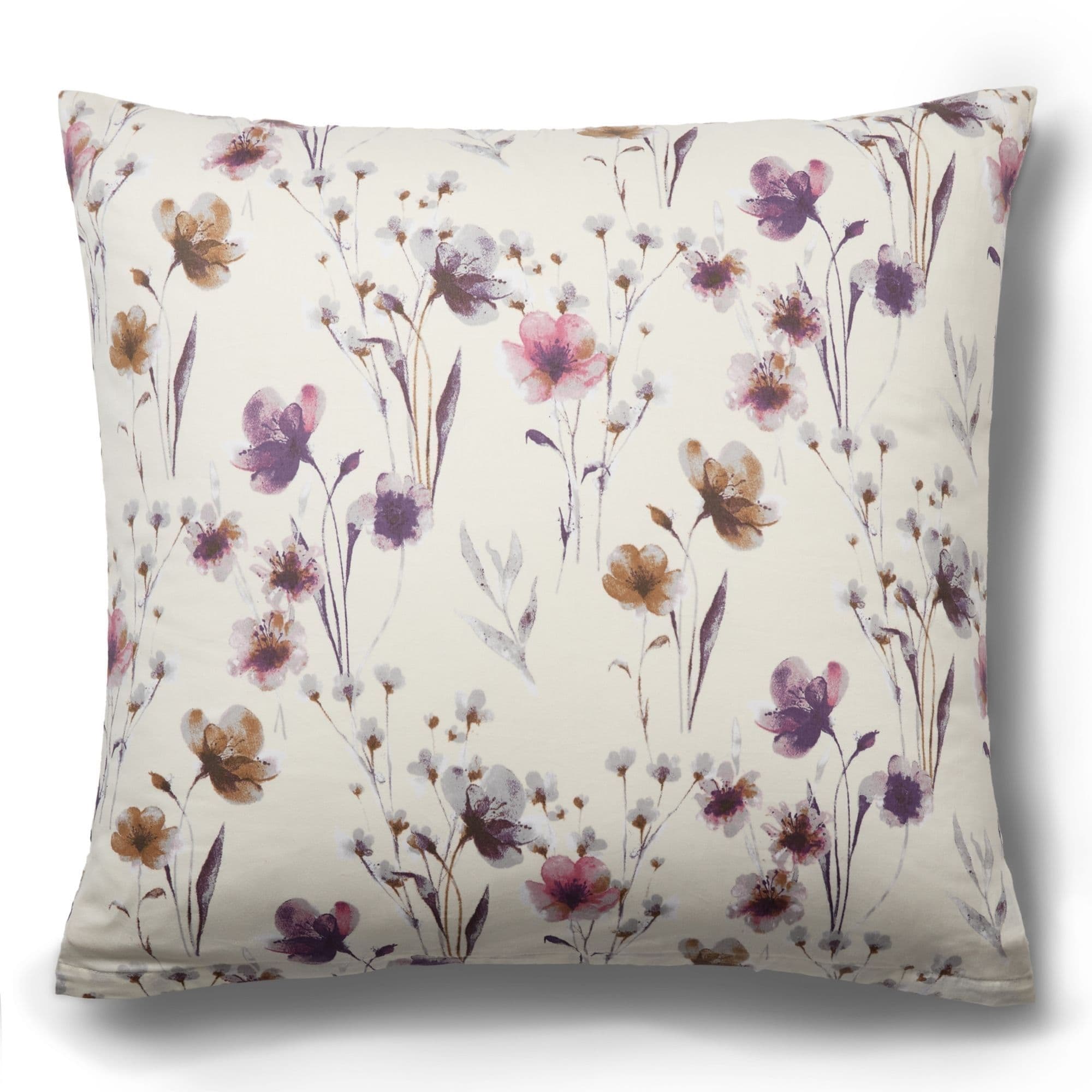 Pudebetræk 60x63 cm - Bomuldssatin - Summer Flower - Sandfarvet blomster print